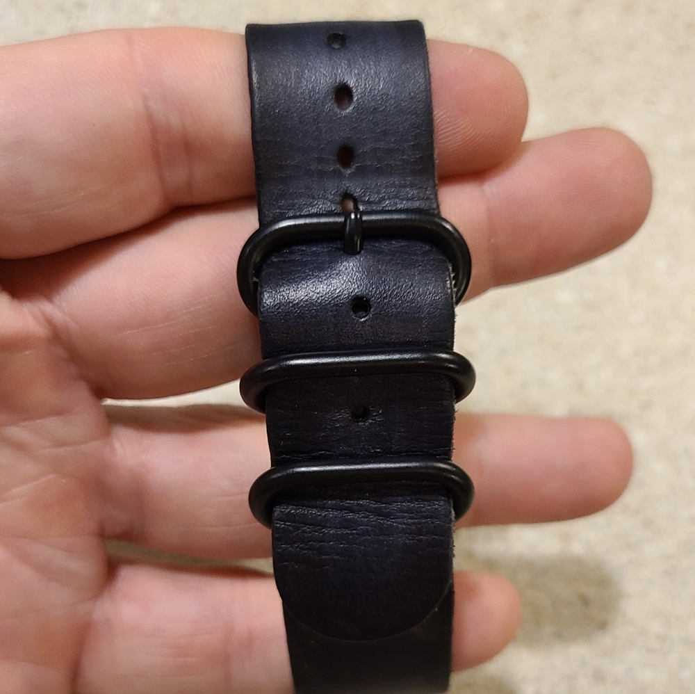 Black-Blue Leather Nato Watch Strap 22mm